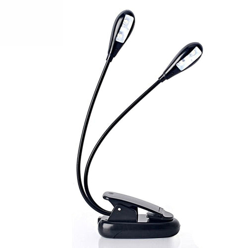 Double Pole LED Reading Light 4 LEDs Adjustable Goosenecks Clip On LED Lamp  For Music Stand Book Reading And Piano Laptop Read