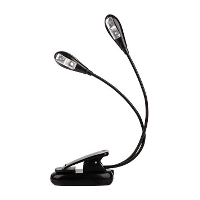 Double Pole LED Reading Light 4 LEDs Adjustable Goosenecks Clip On LED Lamp  For Music Stand Book Reading And Piano Laptop Read